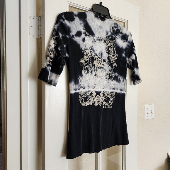 Sledge USA Y2K Tie-Dye Rhinestone Crest V-Neck Top XL Made in USA - Picture 4 of 12
